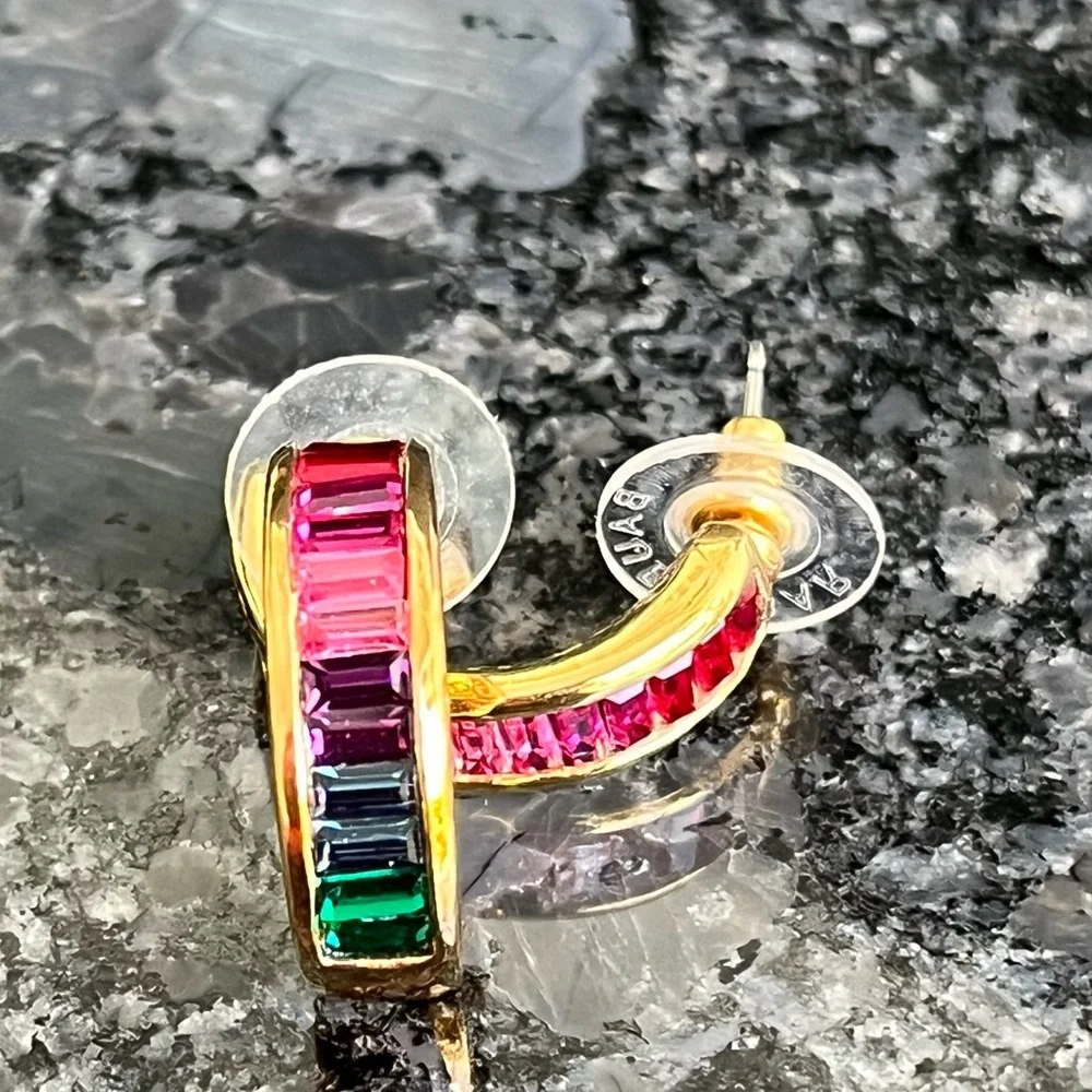 Rhinestone Rainbow Demi Hoop Earrings
